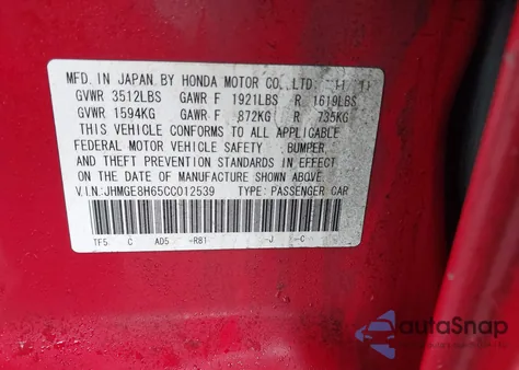 2012 Honda Fit Sport z USA, uszkodzony, nr VIN JHMGE8H65CC012539